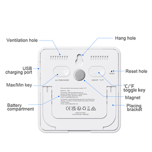 Hộ gia đình nhiệt kế trong nhà ẩm kế ± <span class=keywords><strong>1</strong></span> ℃ nhiệt kế màn hình độ ẩm mét từ kỹ thuật số thermohygrometer - Product Image 3