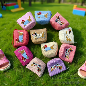 Petit sac en paille tressée pour enfant, motif Teckel vêtu, 12x14cm, accessoire de mode - Product Image 3