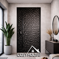Porte d'entrée principale double de luxe, moderne, en métal, pour villa, avec design soleil couchant, finition bronze