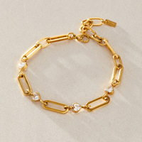 Bracelet en acier inoxydable plaqué or 18 carats PVD, cœur en zircon blanc, chaîne à fermoir, réglable, hypoallergénique, bijoux pour femmes