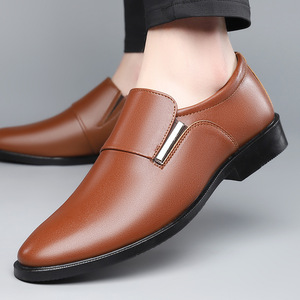 Men Genuine Leather Loafers Pointed <b>Toe</b> Slip-On Soft Rubber Outsole Wedding Dress Shoes Autumn Solid Color Business Formal Wear - Product Image 3