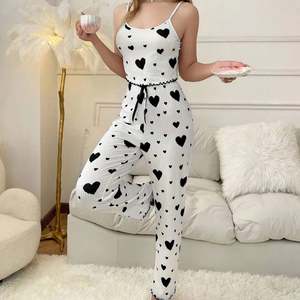 <b>Women</b> <b>Pajamas</b> Plus Size <b>Pajamas</b> Set 2 Piece Short Vest + Trouser White Breathable Soft Casual love Print Home Wear - Product Image 3