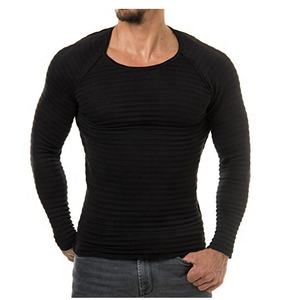 Pull à col rond pour homme, coupe <span class=keywords><strong>slim</strong></span>, décontracté, manches longues, t-shirt musclé - Product Image 4