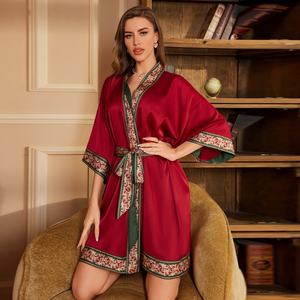 Camicia da notte estiva di alta qualità, nuova ed elegante, in stile retrò cinese, da donna, di lusso, con scollo a V, in poliestere satinato, 3370 - Product Image 5