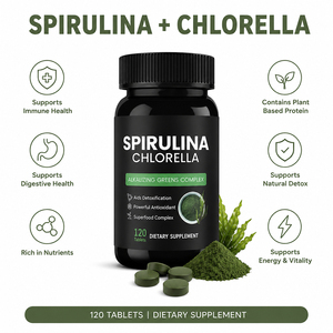 Comprimés de Spiruline et Chlorelle, Superaliment, Algues Détoxifiantes, Complément Alimentaire, Marque Privée, OEM, ODM, Approvisionnement en Gros - Product Image 3