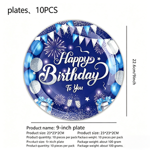 Ensemble de vaisselle jetable bleu avec rayures et pois dorés, décorations et fournitures pour fêtes d'anniversaire - Product Image 3