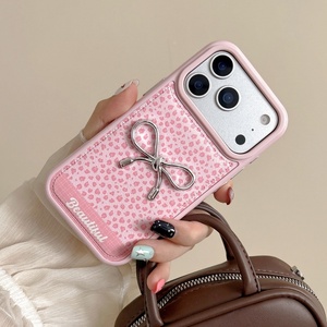 Fashion girls leopard print bowknot PU leather phone case for iPhone 13 14 15 16 17 pro max shockproof <b>back</b> cover wholesale - Product Image 6