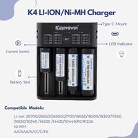 Keeppower Chargeur de batterie Li-ion universel à charge rapide haute vitesse K4 pour 18650 21700 26650 16650 26700 14500 avec indicateur LCD