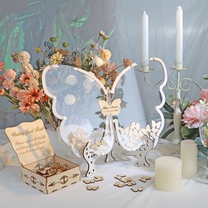 <b>Wooden</b> Butterfly Wedding Guestbook Sign-In Frame With Heart <b>Box</b> Decorative Craft Tabletop Floral Design Diy Wedding Signs - Product Image 1