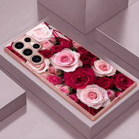 Étui de protection pour téléphone portable en verre trempé et TPU avec imprimé de fleurs de rose pour Samsung Galaxy S8 S9 S10 S20 S21 S22 S23 S24 S25 S26