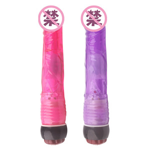 Crystal <b>Dildo</b> TPE Soft Pink And Purple Single Vibration Male Vibrator With Rotating Beads Adult Use - Product Image 2