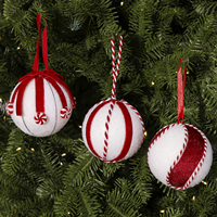 2026 6 pièces Boules de Noël en tissu rouge et blanc, ornements suspendus pour sapin de Noël, décoration de maison pour les fêtes