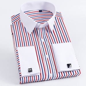 Nueva <span class=keywords><strong>Camisa</strong></span> de Boda con Puños Franceses, Corte Slim, Cuello Estampado, Versión Coreana, Manga Larga, <span class=keywords><strong>Camisa</strong></span> de Oficina a Rayas para <span class=keywords><strong>Hombre</strong></span> - Product Image 2