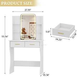 SENYU Coiffeuse blanche de qualité commerciale avec pieds courbes, miroir LED intégré, mobilier pour hôtels et dortoirs - Product Image 3