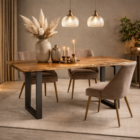 Table à manger pliable en bois d'acacia massif avec bord naturel |   Meubles de salle à manger pour hôtel de luxe industriel |   Fait main, taille personnalisée