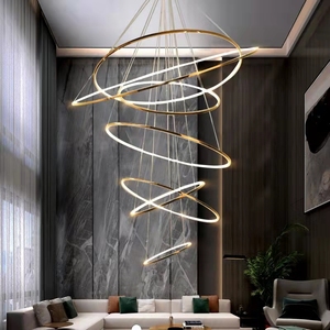 Lampe suspendue artistique moderne à LED en acier inoxydable avec anneau en argent <span class=keywords><strong>doré</strong></span> Lampes suspendues Luminaire pour <span class=keywords><strong>suspension</strong></span> d'escalier - Product Image 2