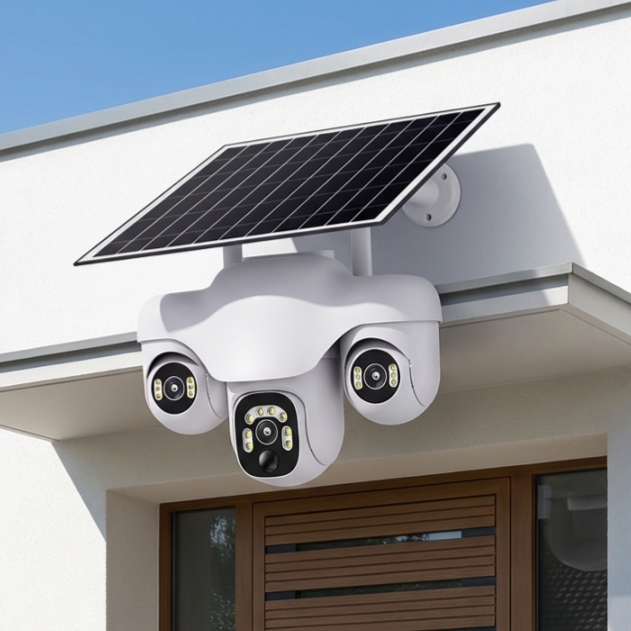 Solar Powered 4G LTE WiFi Security Camera Two Way Audio IP66 Waterproof AI Motion Tracking Cloud Storage 3 Lens V380 PRO