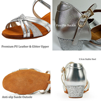 Chaussures de danse latine pour enfants débutants, filles, talon de 3,5 cm, cuir PU, chaussures de danse de salon, salsa, chaussures d'entraînement avec semelle en daim antidérapante