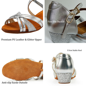 Chaussures de danse latine pour enfants débutants, filles, talon de 3,5 cm, cuir PU, chaussures de danse de salon, salsa, chaussures d'entraînement avec semelle en daim antidérapante - Product Image 3