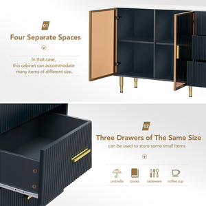 Modern Solid Wood <b>Sideboard</b> Buffet Cabinet Marble Sticker Tabletop Amber-yellow Tempered Glass Doors Living Room Dining Storage - Product Image 6