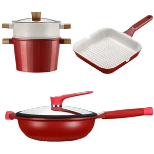 Nordic style Green Healthy Nano Non-stick Ceramic Coating Nonstick Cookware Cooking Soup & Stock Pots and Pans Set