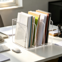 Vente en gros de porte-documents en acrylique à 3 compartiments, organisateur de magazines et de livres en acrylique transparent OEM pour le rangement de bureau