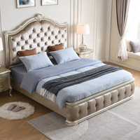 Modernes Minimalistisches 1,8m Doppelbett im Amerikanischen Stil, Luxuriöses Massivholz-Bettgestell mit Hochwertigem Stoffbezug für Hauptschlafzimmer, Französisches Bettgestell