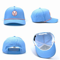 Casquette de baseball de performance perforée découpée au laser, imperméable, 100 % polyester, séchage rapide, avec logo personnalisé, 5 panneaux, pour le golf et l'extérieur