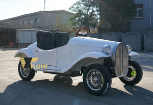 Voiture électrique miniature vintage blanche, cabriolet classique de rue avec 2 sièges en cuir et boîte de vitesses automatique, alimentée par batterie au lithium - Product Image 3