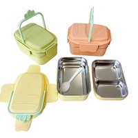 Boîte à lunch portable en acier inoxydable double couche, motif dessin animé mignon, élégante, avec fonctions de maintien au chaud et compartiments, 1-2L