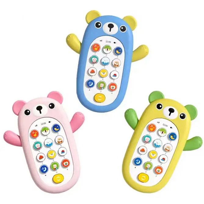 لعبة هاتف محمول كهربائي تعليمي للأطفال متعدد الاستعمالات على شكل دب مع موسيقى ونوم لعبة هاتف محمول للأطفال برسوم كارتونية للأطفال