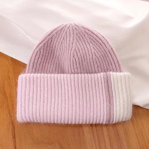 High Quality Knitted Beanie Hat Children's Adults Rabbit Hair Thickened Two Color Warm <b>Winter</b> <b>Caps</b> for Women - Product Image 6