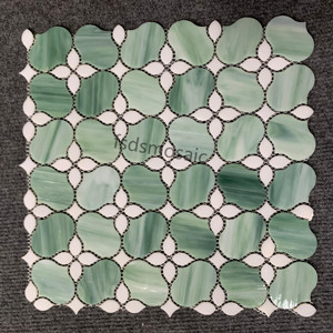 Mosaïque de vitrail moderne en forme de fleur verte Finition en bois brillant Décoration murale d'intérieur Salon Hôtel Appartement <span class=keywords><strong>Parquet</strong></span> poli - Product Image 1
