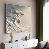 Personnalisation de l'art mural d'hôtel, peinture sur toile à texture 3D blanche, vague océanique, art mural