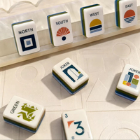 Jeu de Mahjong Géométrique Moderne avec 160 Tuiles en Acrylique, Style Art du Milieu du Siècle, et Sac de Rangement Zippé pour Débutants