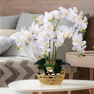 Orchidea artificiale <span class=keywords><strong>in</strong></span> <span class=keywords><strong>vaso</strong></span> d'oro bianco finto orchidea pianta <span class=keywords><strong>in</strong></span> <span class=keywords><strong>vaso</strong></span> d'oro composizione floreale <span class=keywords><strong>fiori</strong></span> <span class=keywords><strong>bianchi</strong></span> - Product Image 4