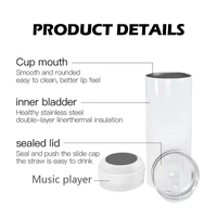 Gobelet Bluetooth en acier inoxydable 304, portable pour l'extérieur, 20 oz, gobelet isotherme à double paroi sous vide