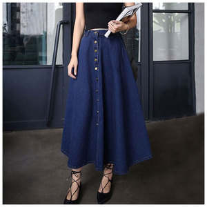<span class=keywords><strong>Faldas</strong></span> <span class=keywords><strong>vaqueras</strong></span> casuales de moda al por mayor, de cintura alta, talla grande, largas, estilo A, para mujer - Product Image 3