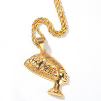 Bijoux Hiphop egypte ancienne collier pendentif cléopâtre en acier inoxydable
