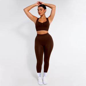 ชุดโยคะ 2 ชิ้น Vractivewholesale แบบรัดรูป บราไร้โครง ยืดหยุ่น น้ำหนักเบา ไร้ตะเข็บ เอวสูง ยืดหยุ่นได้ เหมาะสำหรับออกกำลังกาย - Product Image 4