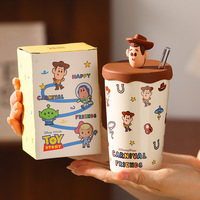 Gobelet en céramique Toy Story avec couvercle et paille 3D, personnages Woody, Bo Peep, Alien, grande capacité, pour café et eau