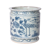 Pot de rangement en céramique peint à la main de 5 à 15 L, motif paon et pivoine bleu et blanc, décoration artistique écologique pour bureau et maison