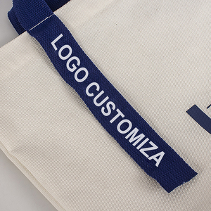 Bán buôn tái sử dụng trống đơn giản biểu tượng tùy chỉnh bông vải mua sắm Túi tote với Ribbon - Product Image 5