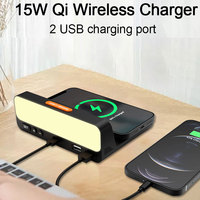 Table de chevet EMAF avec chargeur sans fil 15W, chargeur électronique sans fil, température, humidité, double alarme, horloge numérique de chevet