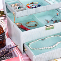 Boîte à bijoux artisanale en cuir PU effet serpent, organisateur à 3 niveaux, miroir, tiroir verrouillable, poignée souple, portable