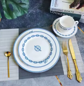 Service de table en porcelaine fine haut de gamme de 36 pièces - Motif chaîne bleue, style européen, idéal pour un déménagement ou un cadeau - Product Image 4