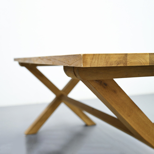 Old Teak <b>Table</b> with X-Legs, Reclaimed Wood <b>Table</b> with Natural Weathered Texture for Sustainable Dining Room and Garden - Product Image 2