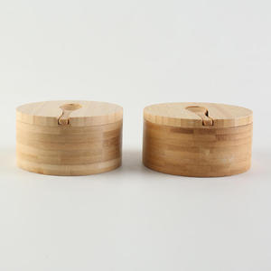 Boîte à épices en bambou multifonctionnelle de petite taille, écologique, à 2 compartiments, pour la cuisine, rangement du poivre et du sel, pots à cuillères en bois - Product Image 3