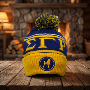 Casquette en tricot personnalisable unisexe en coton 100% bleu et or de la sororité Sigma Gamma Rho - Product Image 3