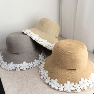 Sombrero de <span class=keywords><strong>Paja</strong></span> de Ala Ancha de Moda con Flores Elegantes Bordadas, Gorro de Pescador para Playa, Sombrero de Sol para Mujer, Sombrero de <span class=keywords><strong>Paja</strong></span> - Product Image 3